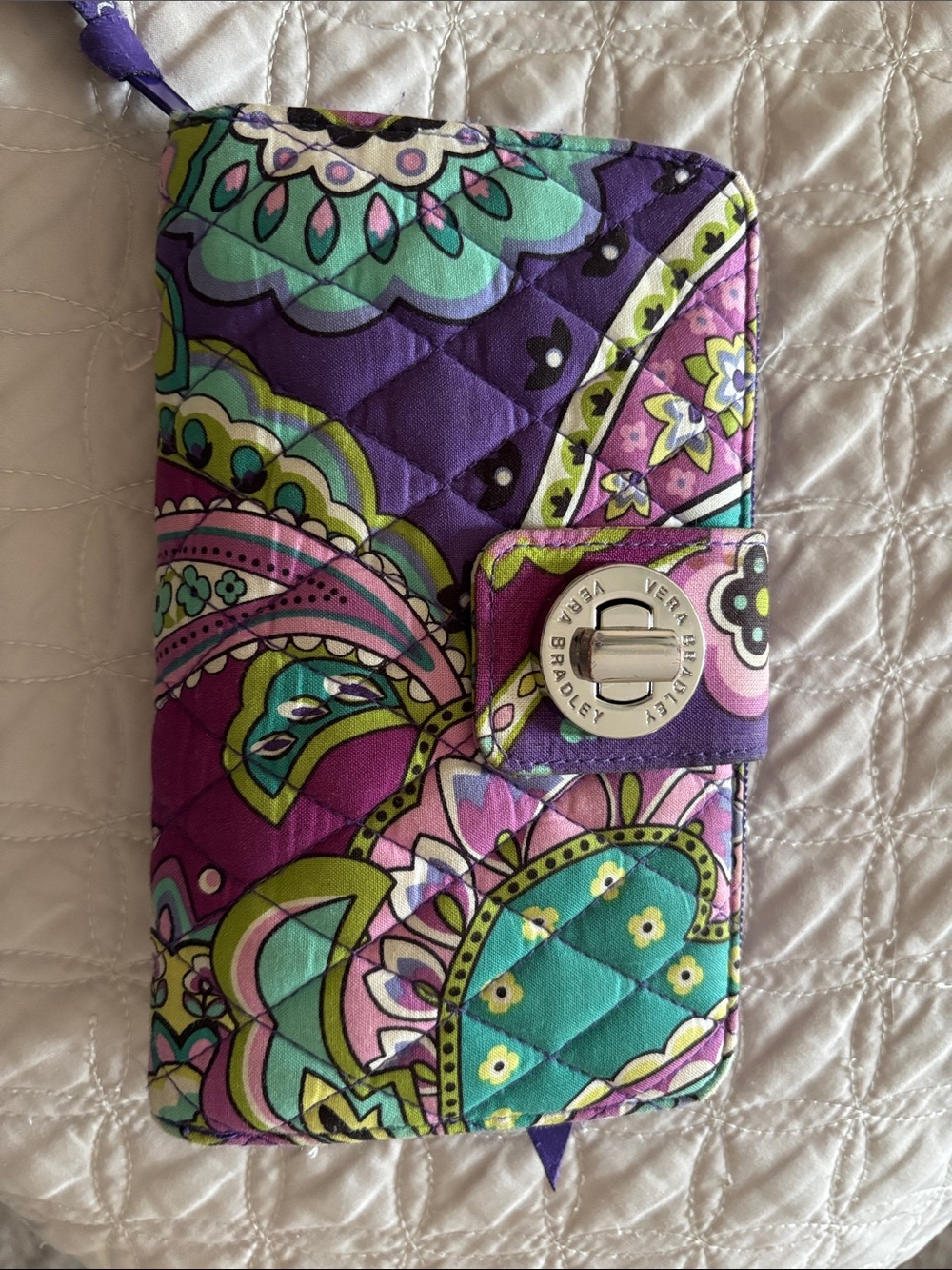 Vera Bradley Purple Multi Quilted Wristlet Phone Wallet with Turn-Lock